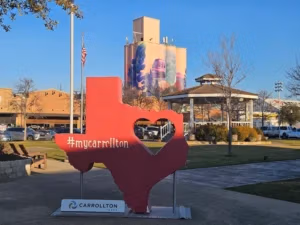 Historic downtown Carrollton Texas square near the DART station